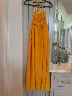 Line & Dot Sunburst Yellow Halter Maxi Dress